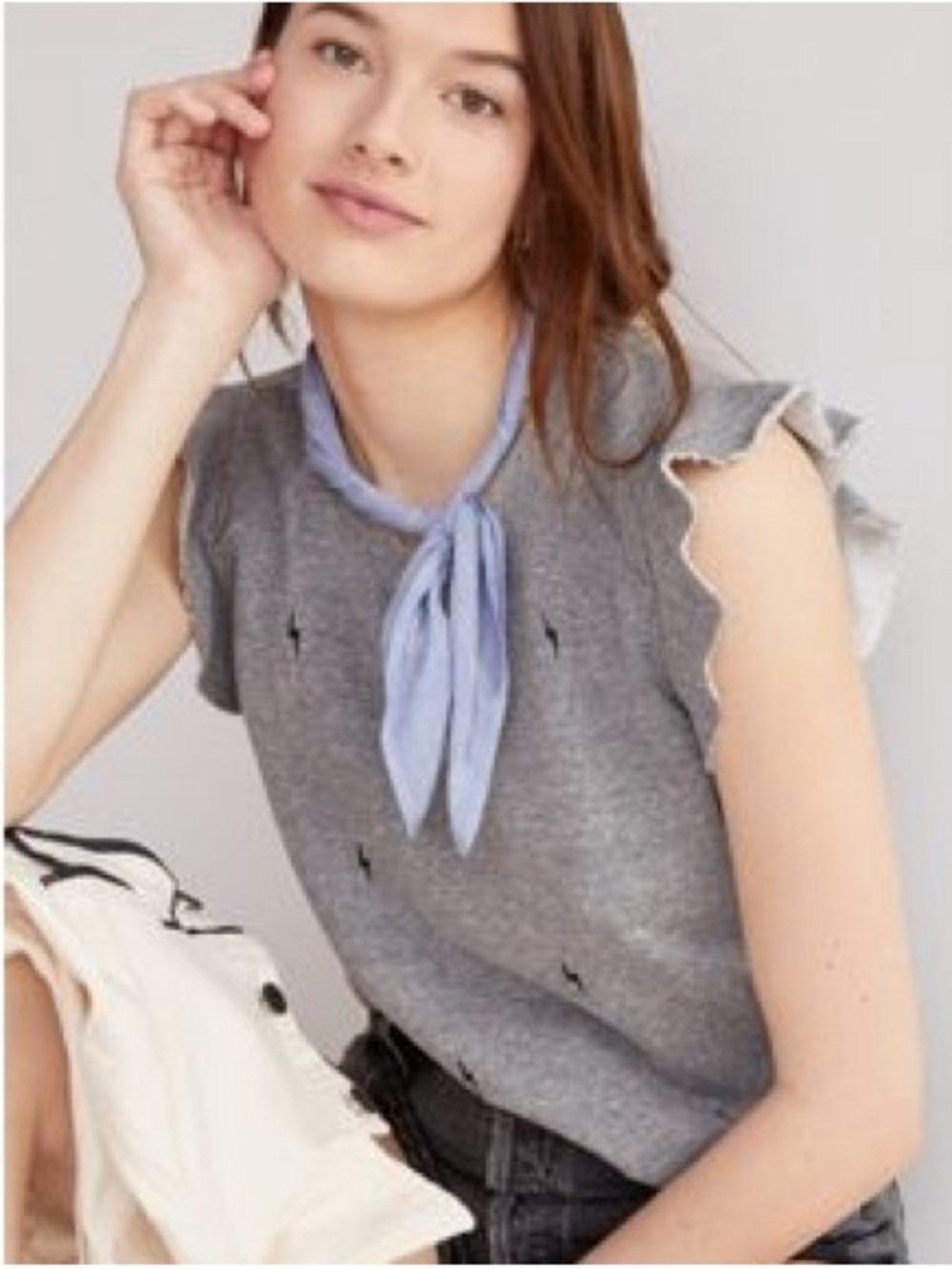 T.La Anthropologie Women’s  Sleeveless Ruffle Lightening Bolt Sweatshirt Size XS